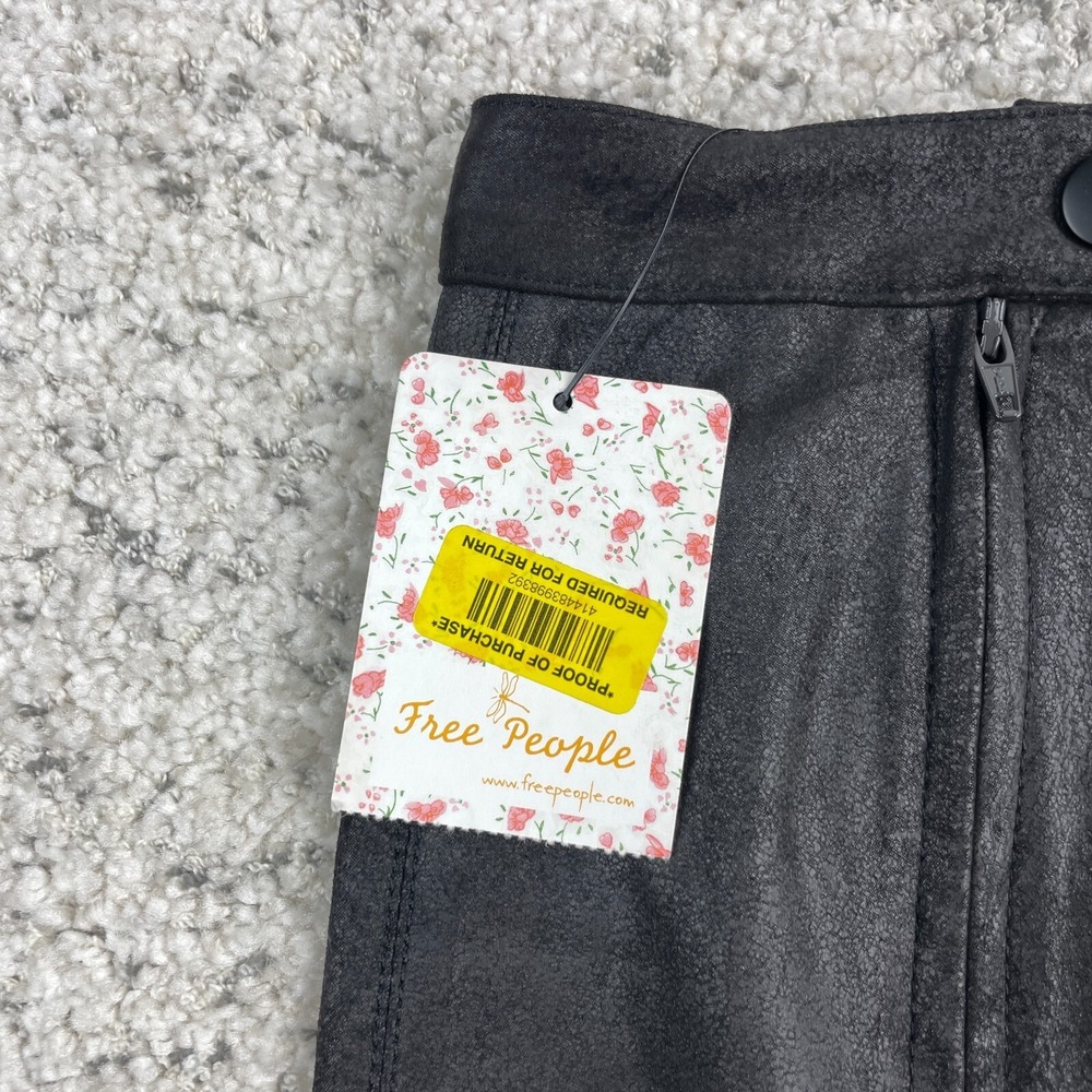 Free People Skirt Womens XS Miniskirt Ruched Faux Leather Black Stretch New NWT - Picture 5 of 8